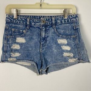 Mudd Y2K Acid Wash Denim Shorts Distressed Shredded Raw Hem Size 7 Casual Jean‎